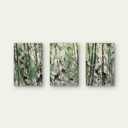 3pcs Abstract Watercolor Green Bamboo Forest   Wall Art Set Canvas Framed 40x60cm - High Quality Print 100% Australian Made Wall Canvas Ready to Hang