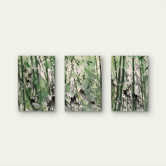 3pcs Abstract Watercolor Green Bamboo Forest Wall Art Set Canvas Framed 40x60cm - High Quality Print 100% Australian Made Wall Canvas Ready to Hang