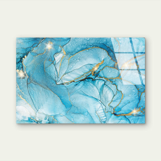 Blue Ink Marble Gold Abstract Acrylic Glass Printing Wall Art Australian Made Quality