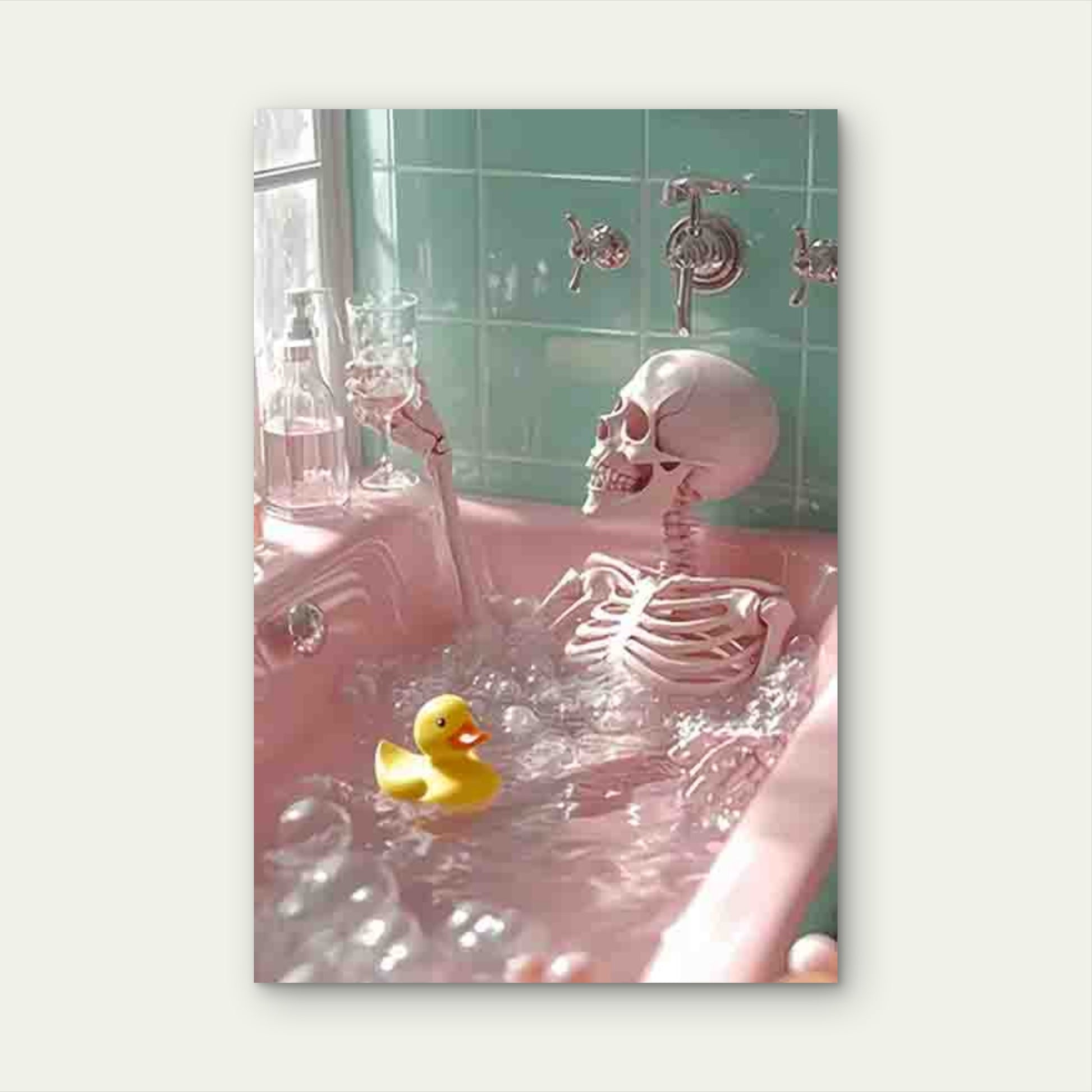 Gothic Vintage Bathtub Skeleton 60x90cm Metal Print Ready to Hang - Bella Home Decor