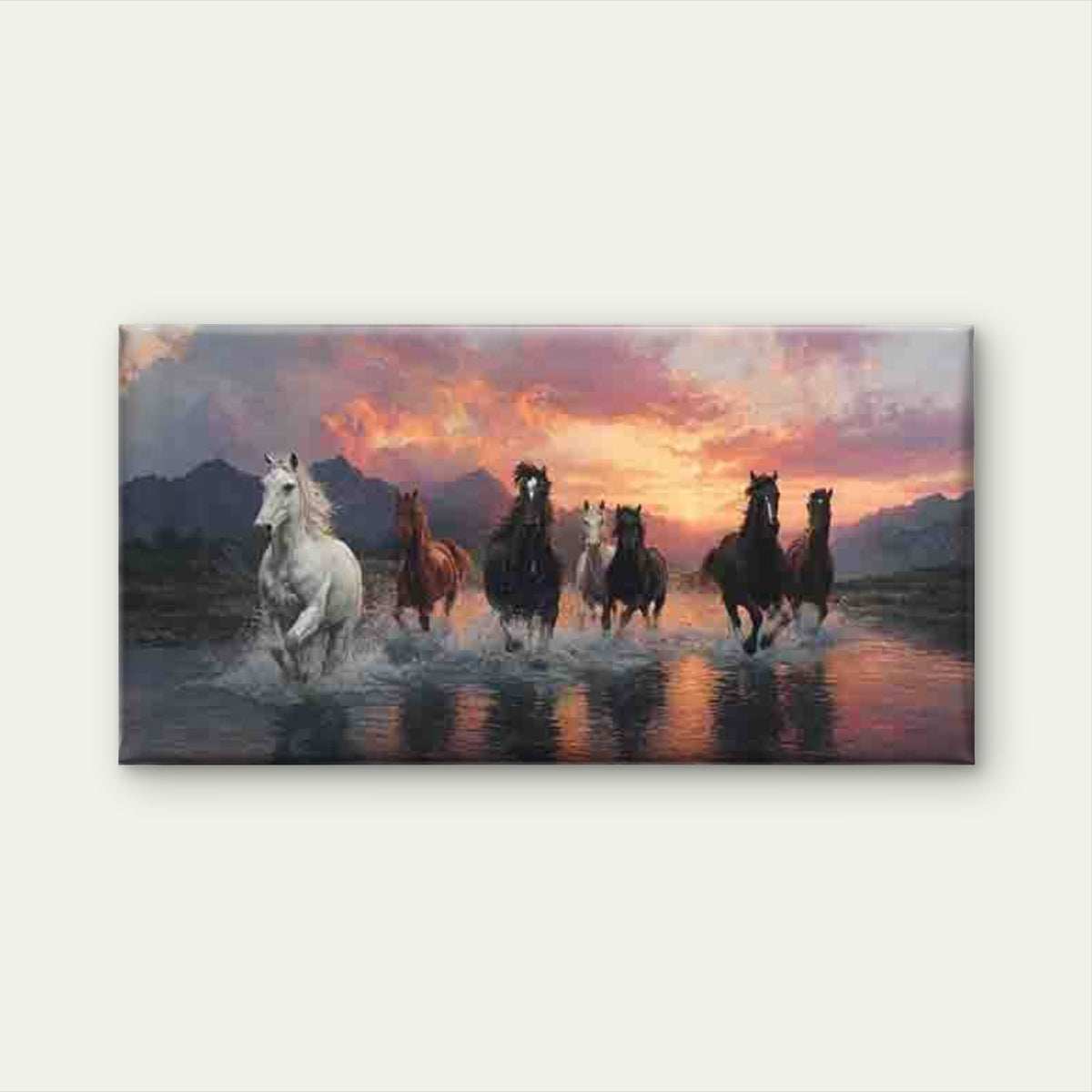 Six Horses Galloping at Sunset Wall Art Canvas Office Home Room Framed 120x60cm