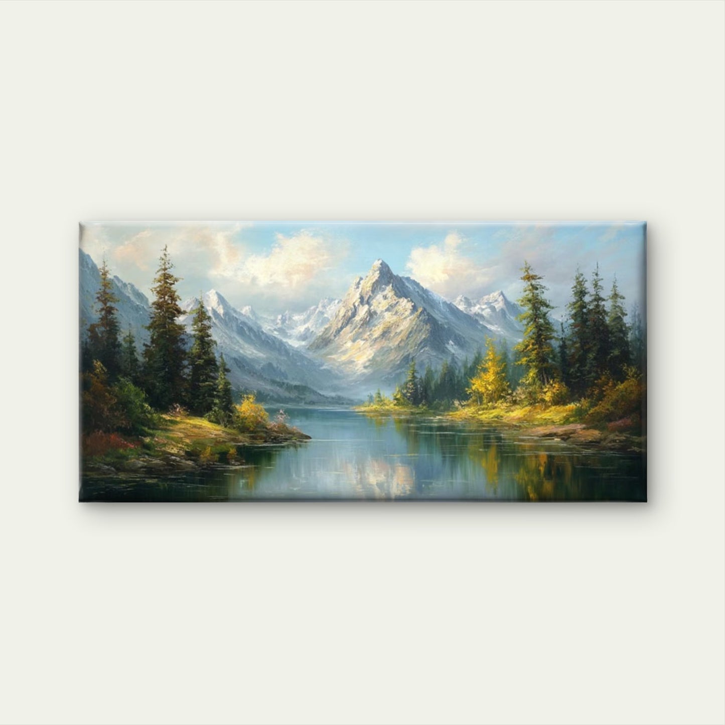 Mountain Peak Tranquil Forest Wall Art Canvas Office Home Room Framed 120x60cm