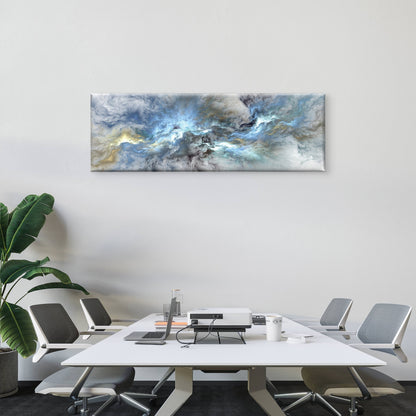Panoramic Canvas Green Blue Cloud Abstract Design High Quality 100% Australian made wall Canvas Print ready to hang