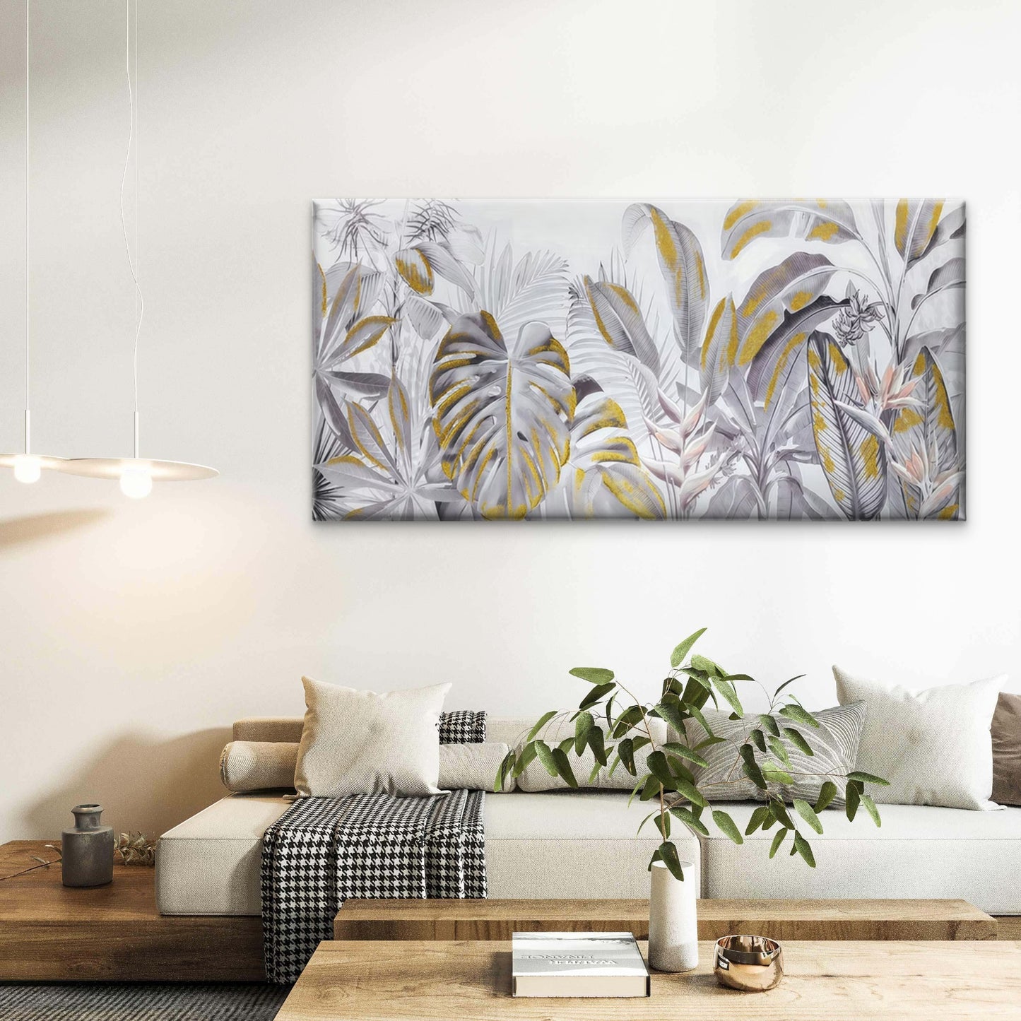 Leaves And Golden Accents Wall Art Canvas Office Home Room Framed 120x60cm
