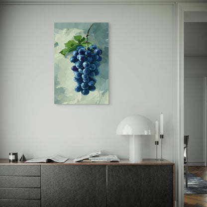 Painting of Blue Grapes with Green Leaf 60x90cm Metal Print Ready to Hang