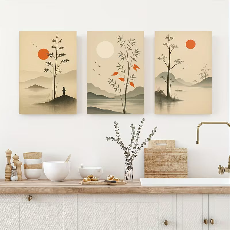 3pcs Nature Elements Aesthetic Art Wall Art Set Canvas Framed 40x60cm - High Quality Print 100% Australian Made Wall Canvas Ready to Hang