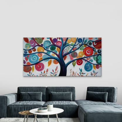 Abstract Tree Vibrant Swirls Wall Art Canvas Office Home Room Framed 120x60cm