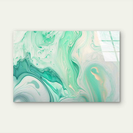 Teal Green Liquid Swirl Tempered Glass Printing Wall Art Australian Made Quality