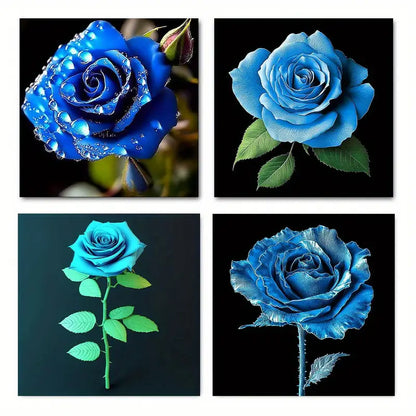 4pcs Blue Rose Themed Elegant Wall Art Canvas Framed
