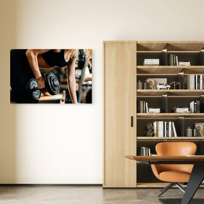 Fitness Woman One Arm Dumbbell Row Workout Close Up 5mm thick Plastic Poster Ready to Hang 90x60cm