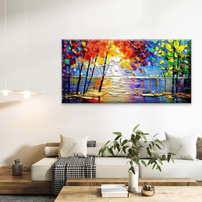 Abstract Trees And Lake Lands Wall Art Canvas Office Home Room Framed 120x60cm