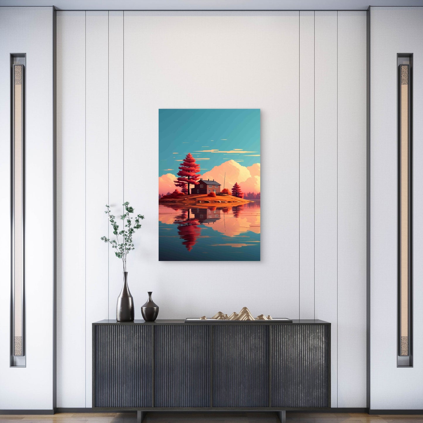 Camping On The Lake In The Forest At Sunset 60x90cm Metal Print Ready to Hang
