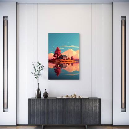 Camping On The Lake In The Forest At Sunset 60x90cm Metal Print Ready to Hang