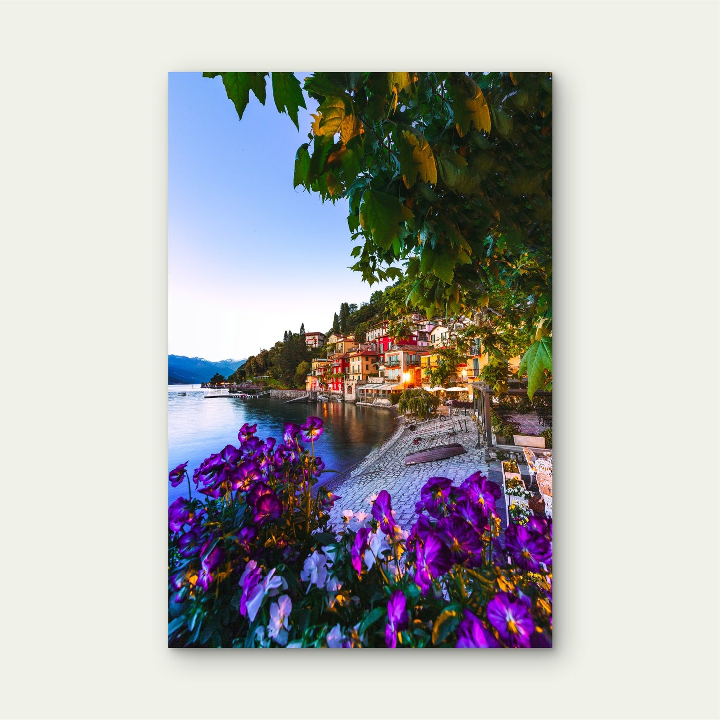 Italy Varenna Lake Como Village Purple 40x60cm Metal Print Ready to Hang
