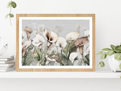 Calla Lily Flowers Printing Glass Framed Wall Art, Ready to Hang Quality Print With White Border Oak