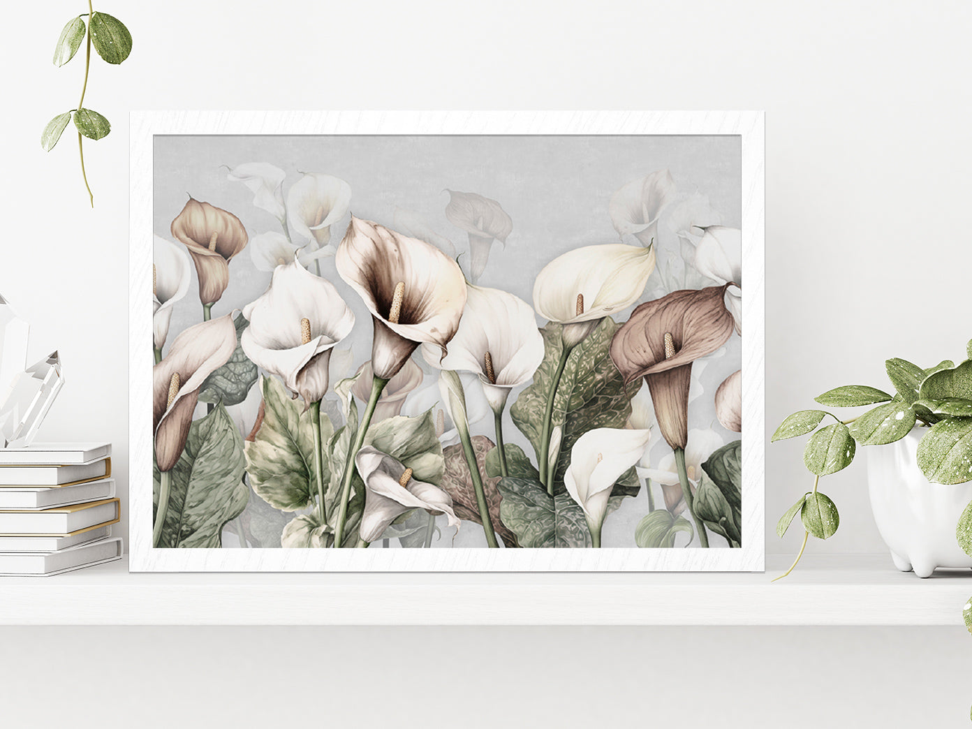 Calla Lily Flowers Printing Glass Framed Wall Art, Ready to Hang Quality Print Without White Border White
