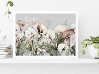 Calla Lily Flowers Printing Glass Framed Wall Art, Ready to Hang Quality Print Without White Border White