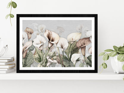 Calla Lily Flowers Printing Glass Framed Wall Art, Ready to Hang Quality Print With White Border Black
