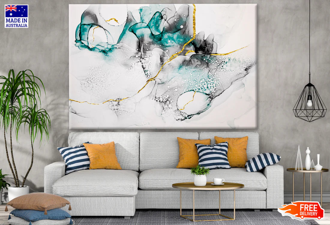 Green Black & Gold Abstract Design 90x60cm Print 100% Australian Made