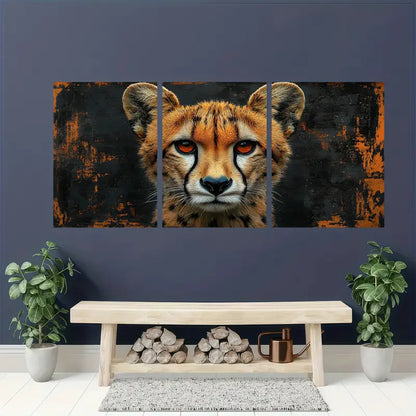 3pcs Black & Orange Cheetah Face Metal Print Ready to Hang Art - Bella Home Decor
