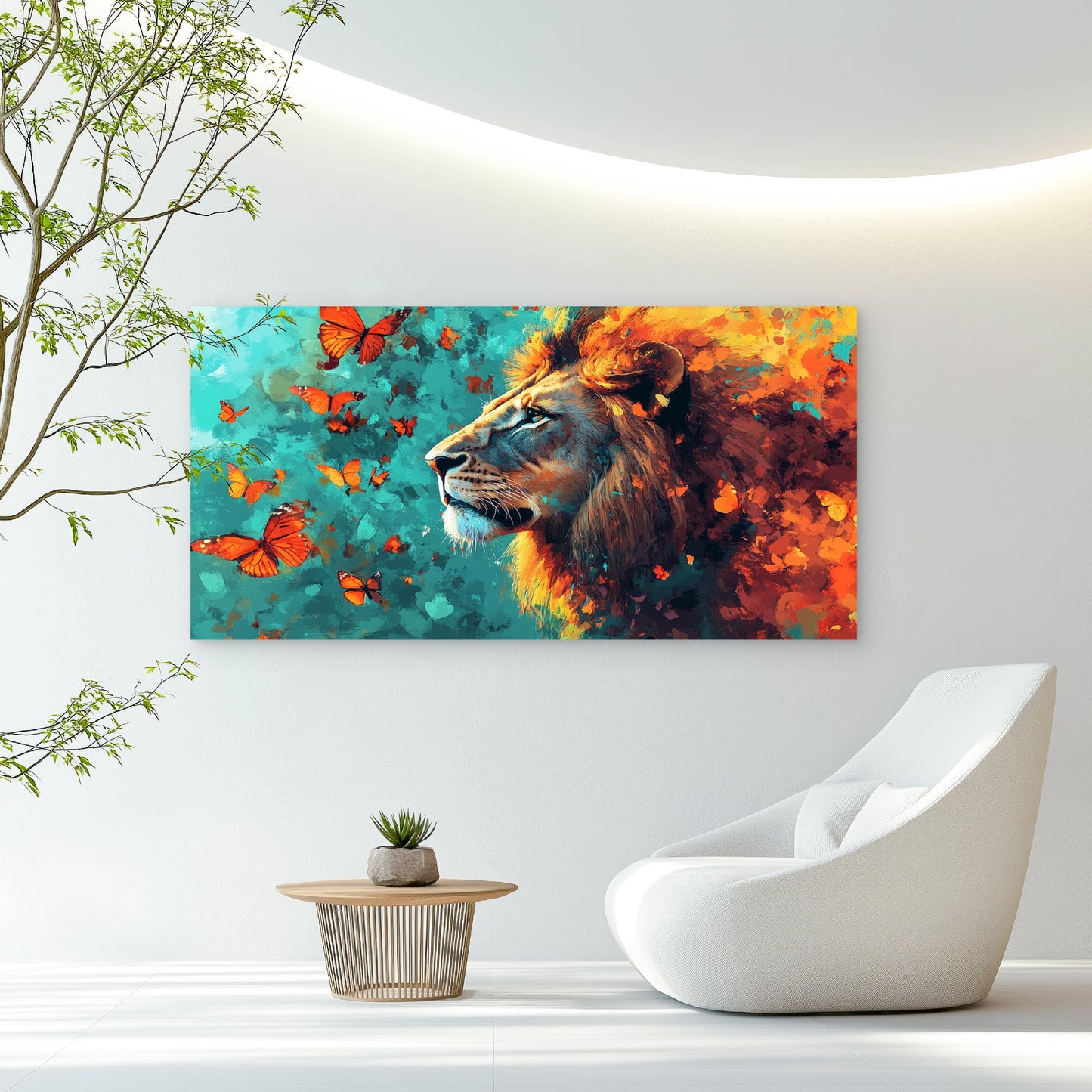 Lion and Butterfly Canvas Wall Art Canvas Office Home Room Framed 120x60cm - Bella Home Decor