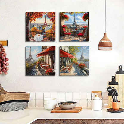 4pcsAutumn Parisian Scenery  Wall Art Canvas Framed
