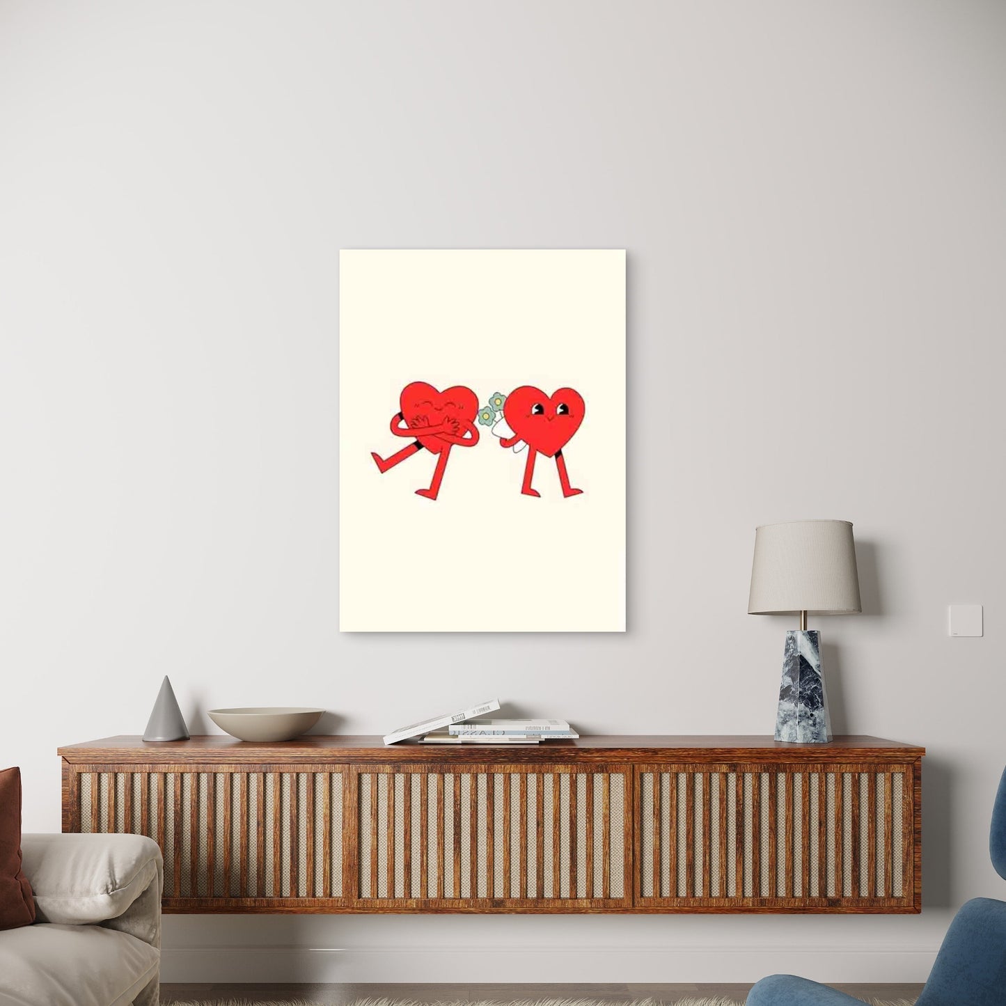 Retro Style Two Hearts 60x90cm Metal Print Ready to Hang