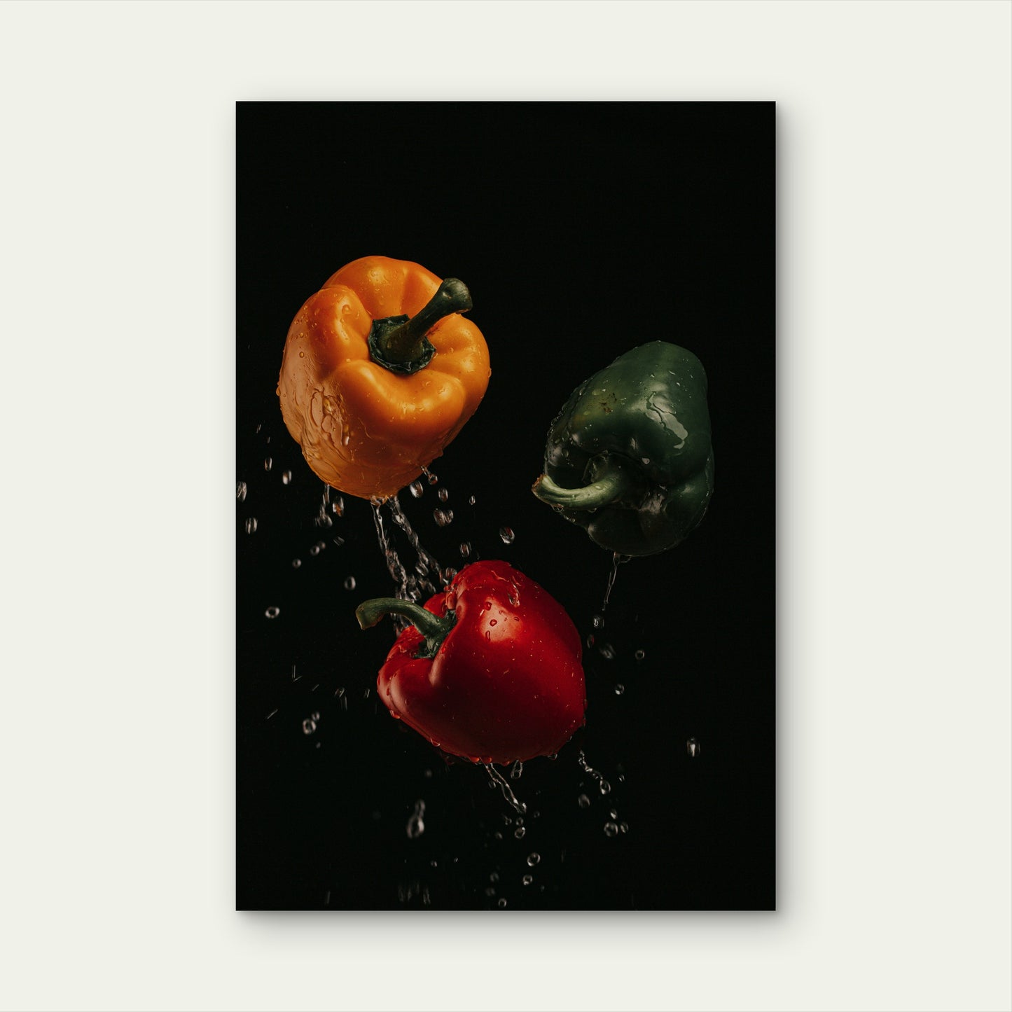 Three Bell Peppers Orange, Red and Green 40x60cm Metal Print Ready to Hang