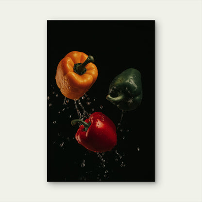 Three Bell Peppers Orange, Red and Green 60x90cm Metal Print Ready to Hang