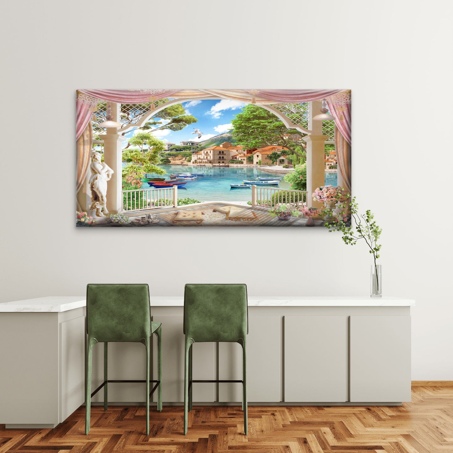 Mediterranean Sea View Wall Art Canvas Office Home Room Framed 120x60cm