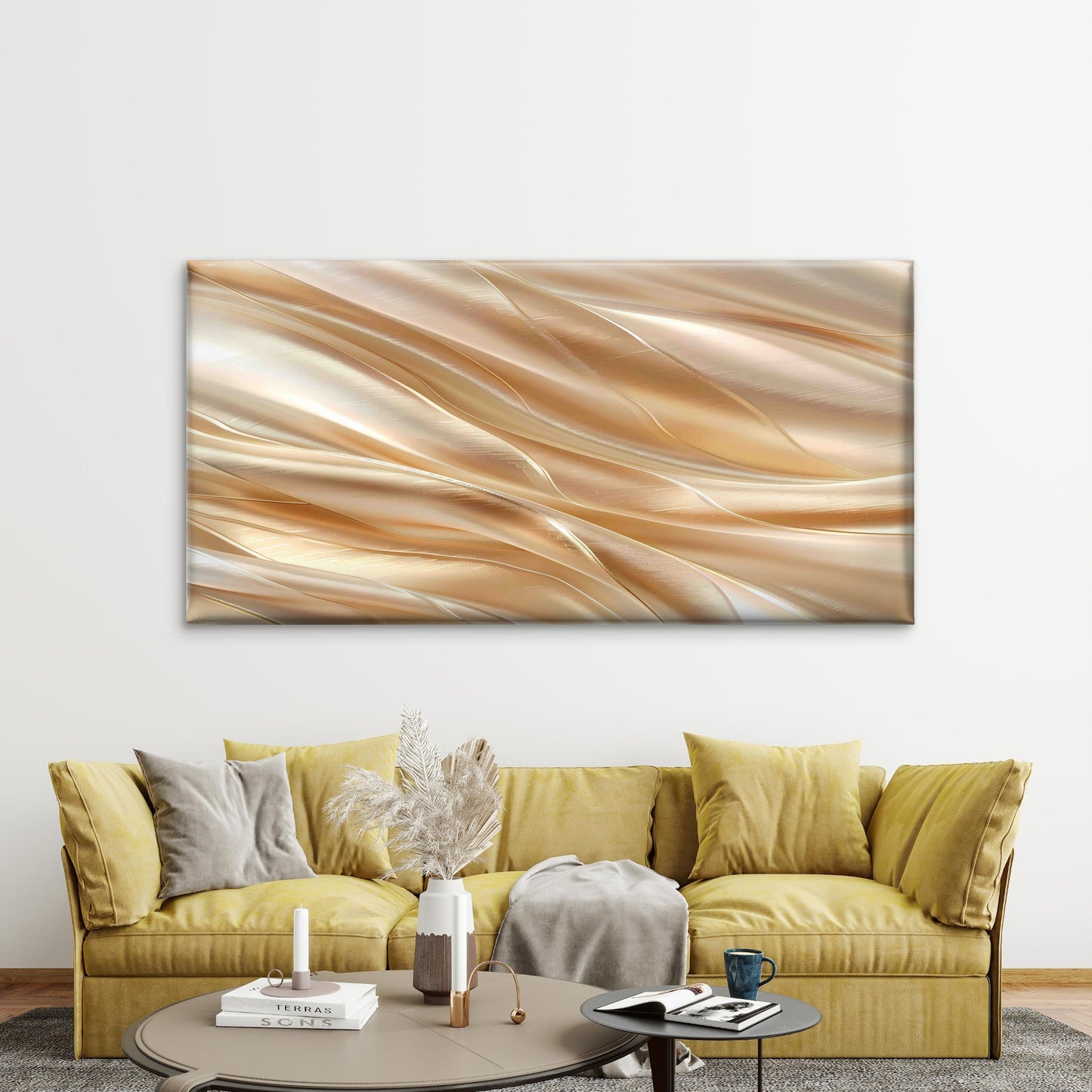 Avant-Garde Flowing Champagne Wall Art Canvas Office Home Room Framed 120x60cm