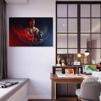 Man Lifting Dumbbells With Motion Blur Red Light Gym Fitness 5mm thick Plastic Poster Ready to Hang 90x60cm