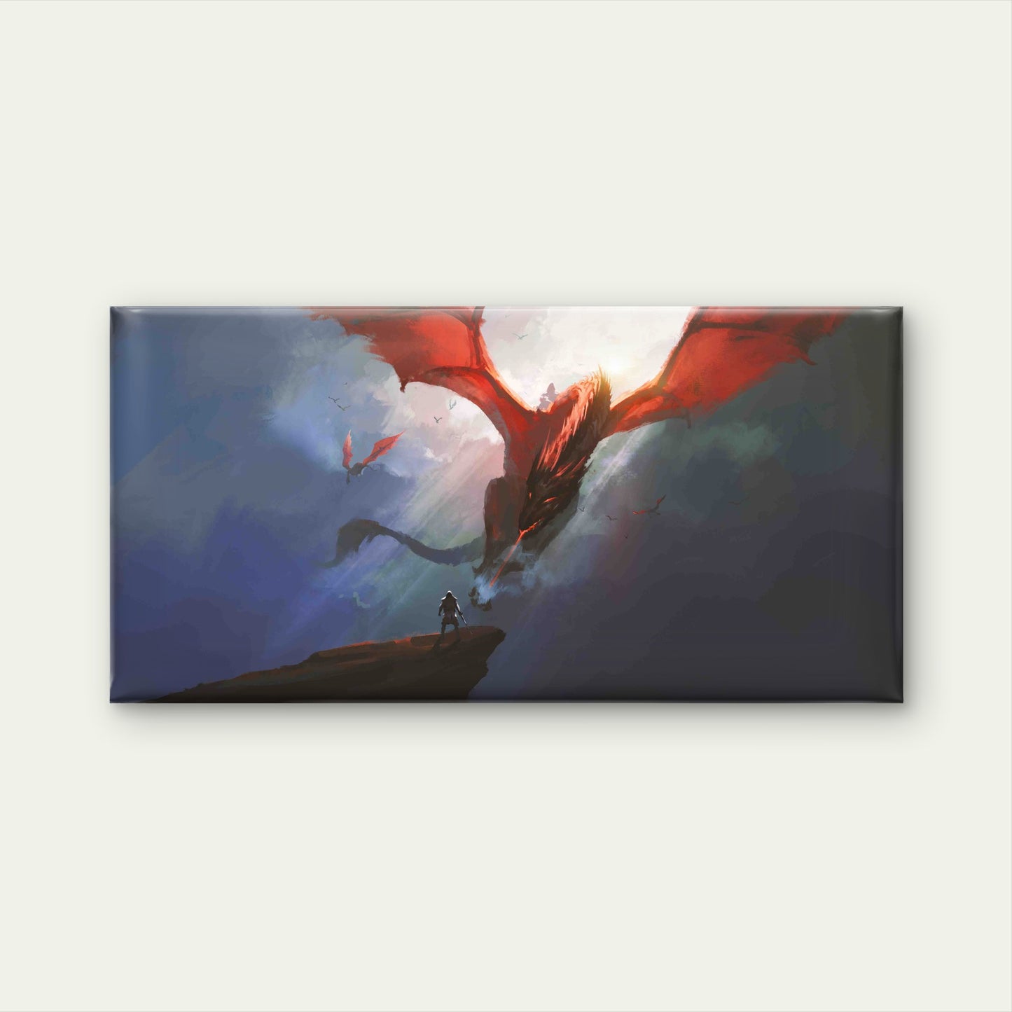 Warrior Bravely Faced Dragon Wall Art Canvas Office Home Room Framed 120x60cm