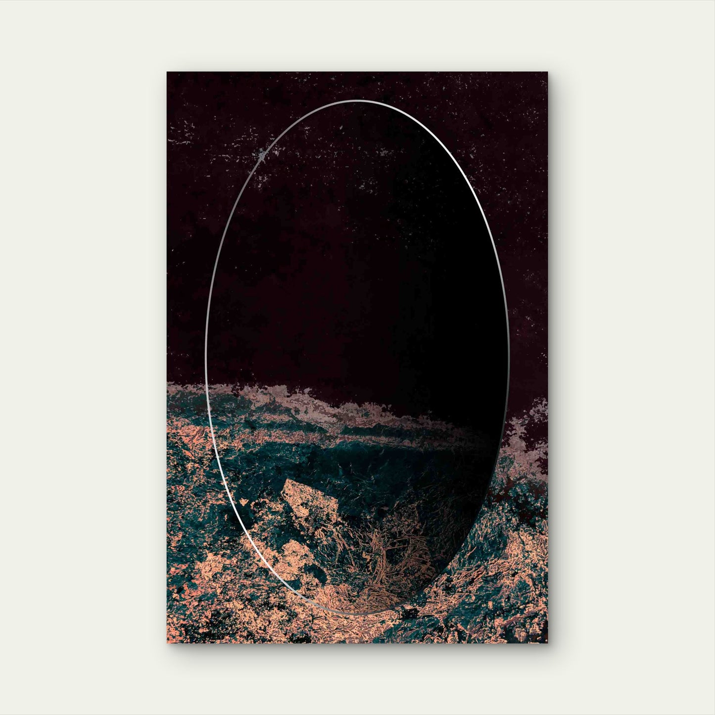 Turbulent Ocean Waves Framed By An Oval Void Metal Print Ready to Hang
