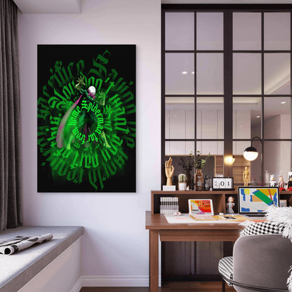 Emerald Cyber-Gothic Calligraphy 60x90cm Metal Print Ready to Hang