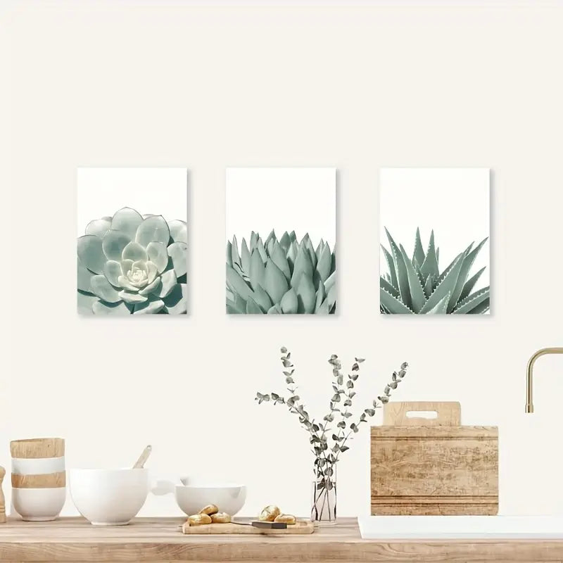 3pcs Succulent Canvas  Metal Print Ready to Hang Art