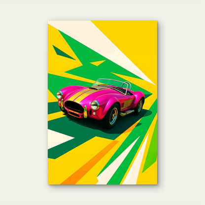 Vibrant Pink Retro Convertible Roadster 40x60cm Metal Print Ready to Hang