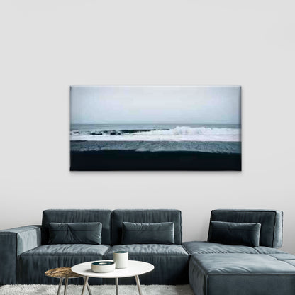 Ocean Waves And a Black Sand Wall Art Canvas Office Home Room Framed 120x60cm - Bella Home Decor