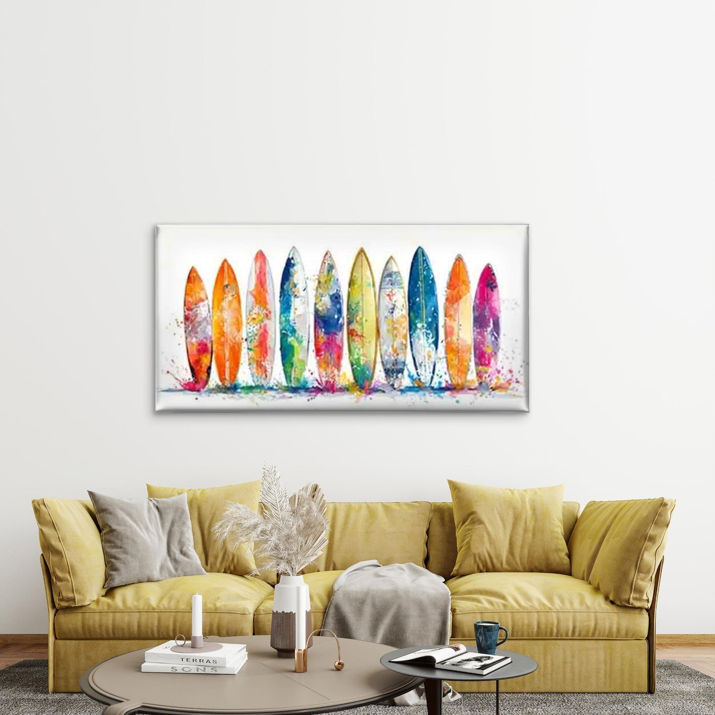 Colorful Surfboards Artistic Wall Art Canvas Office Home Room Framed 120x60cm - Bella Home Decor