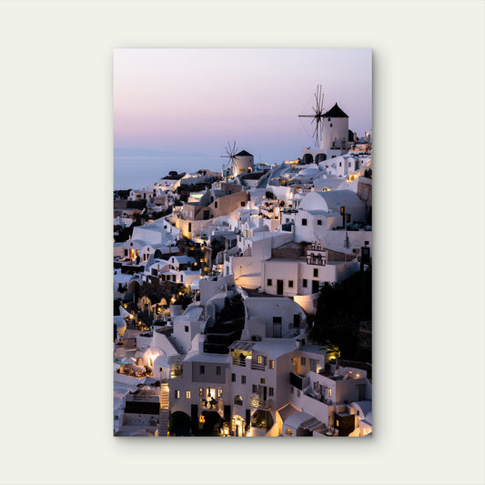 Greece Santorini Oia Castle Windmill Evening 40x60cm Metal Print Ready to Hang
