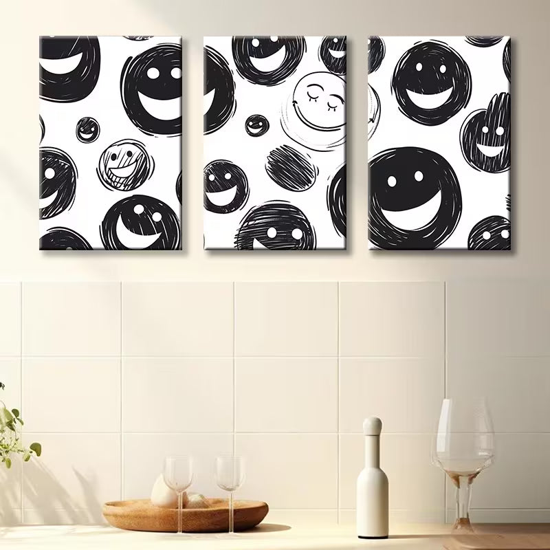 3pcs Joyful Face Illustration Wall Art Set Canvas Framed 40x60cm - High Quality Print 100% Australian Made Wall Canvas Ready to Hang