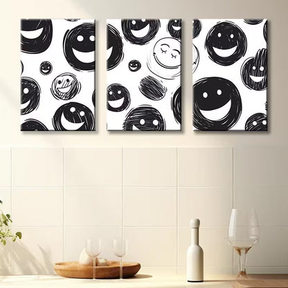 3pcs Joyful Face Illustration Wall Art Set Canvas Framed 40x60cm - High Quality Print 100% Australian Made Wall Canvas Ready to Hang