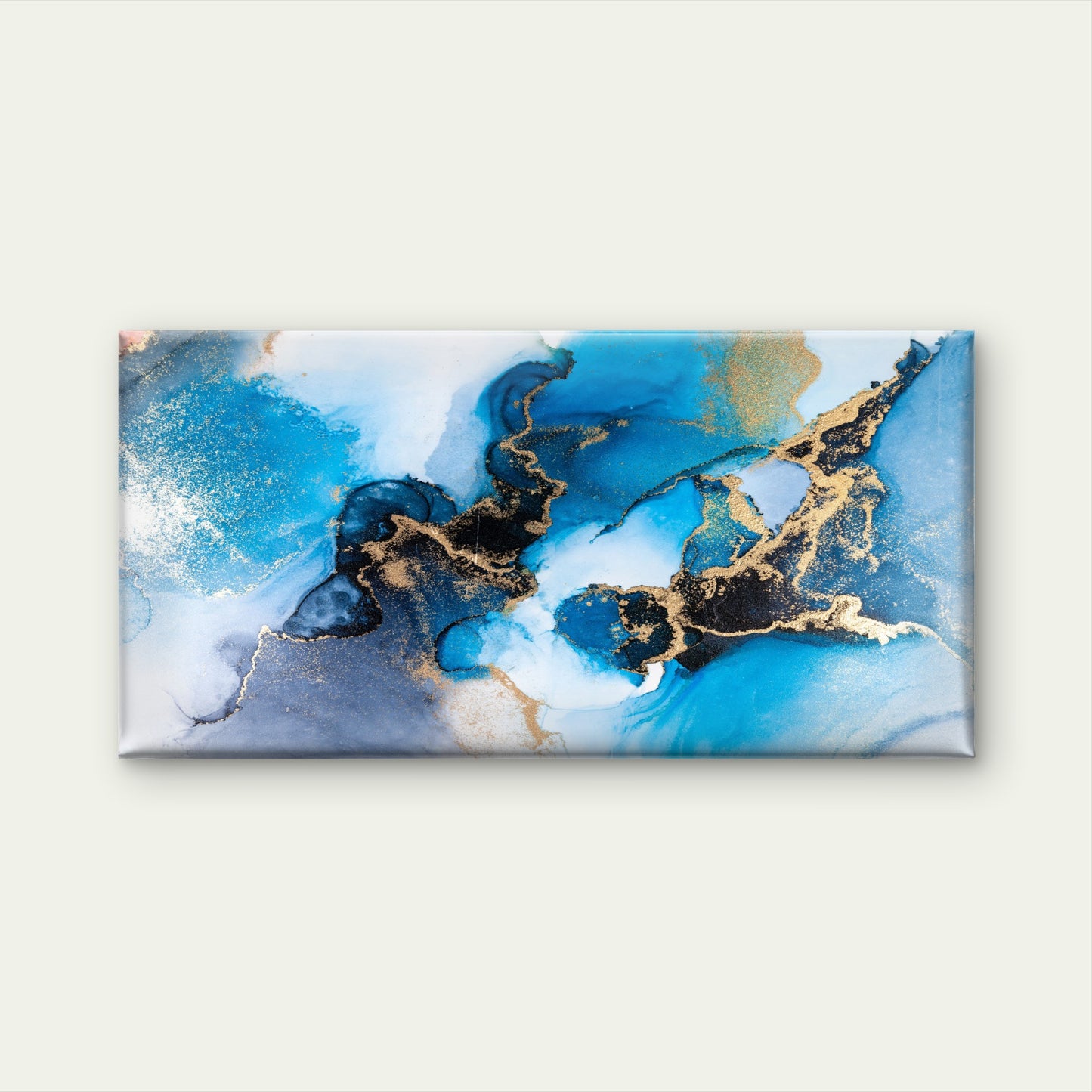 Ocean Blue Gold Marble Ink Wall Art Canvas Office Home Room Framed 120x60cm