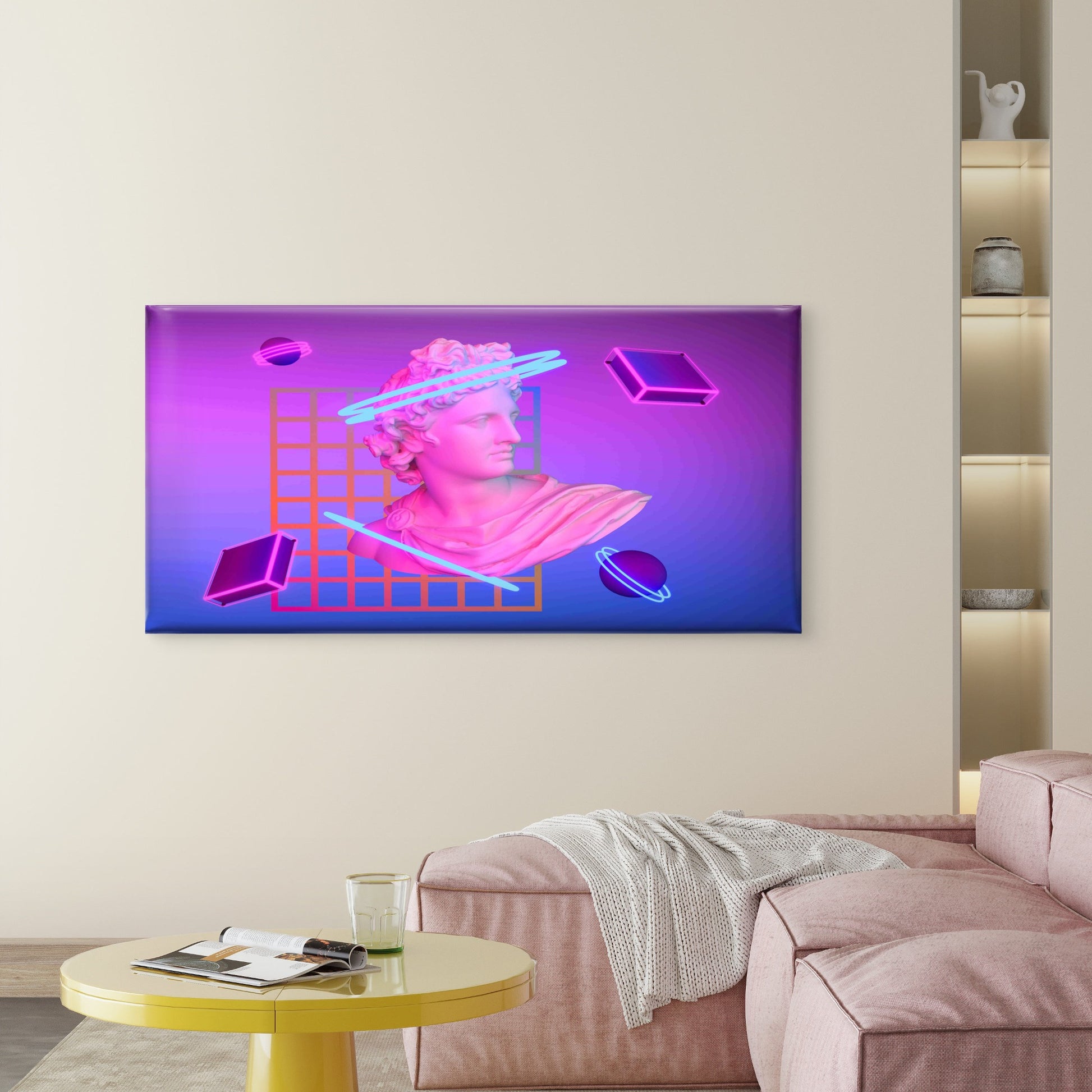 God Apollo in Vibrant Synthwave Wall Art Canvas Office Home Room Framed 120x60cm - Bella Home Decor