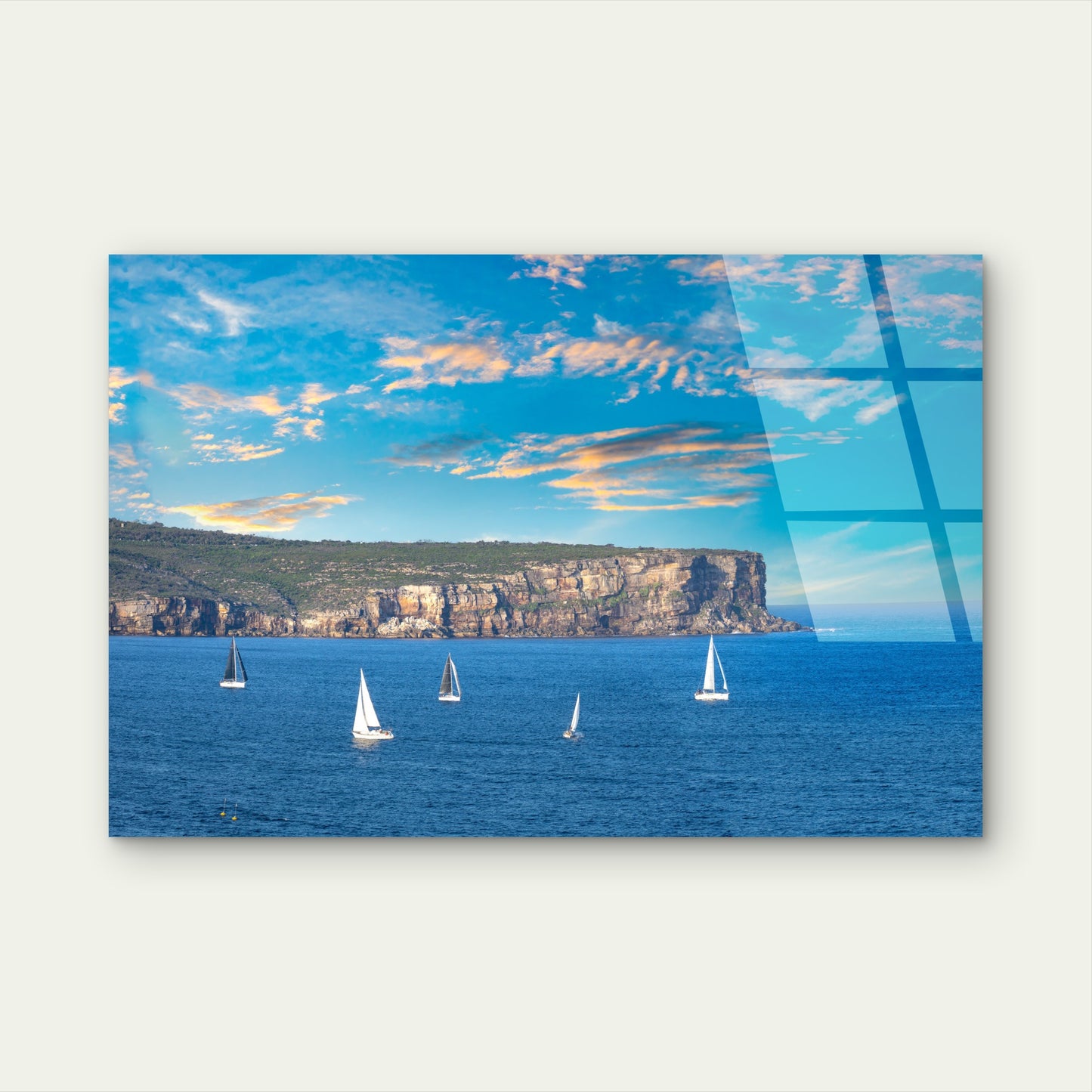 Sydney Head Sailing Boat Ocean Cliff Acrylic Glass Printing Wall Art Australian Made Quality