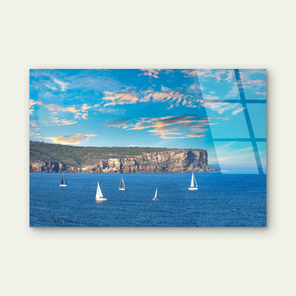 Sydney Head Sailing Boat Ocean Cliff Acrylic Glass Printing Wall Art Australian Made Quality