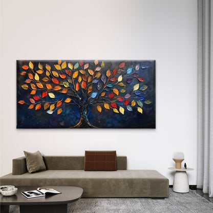 Abstract Tree with Vibrant Leav Wall Art Canvas Office Home Room Framed 120x60cm