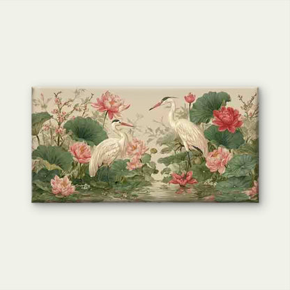 Two Herons Bird & for Lotus Wall Art Canvas Office Home Room Framed 120x60cm - Bella Home Decor