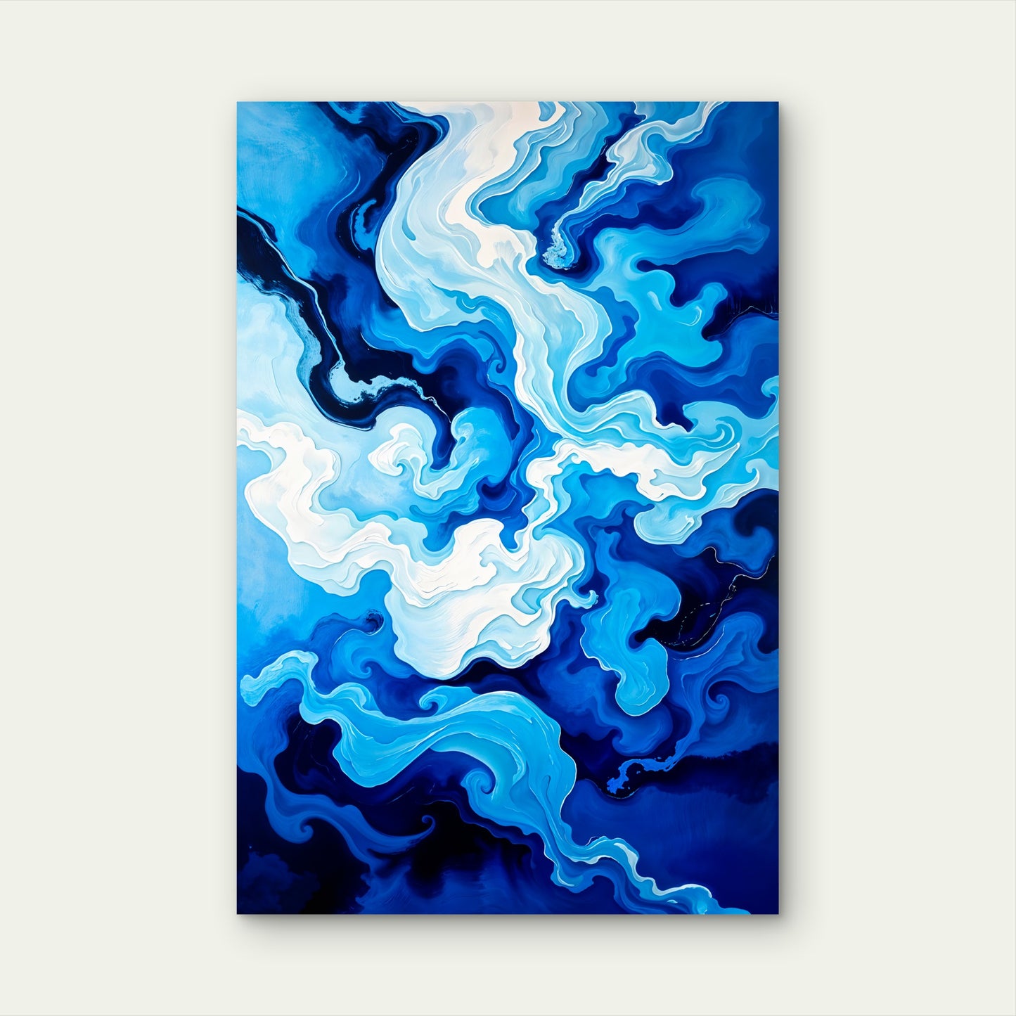 Abstract Blue and White Wave Patterns 60x90cm Metal Print Ready to Hang