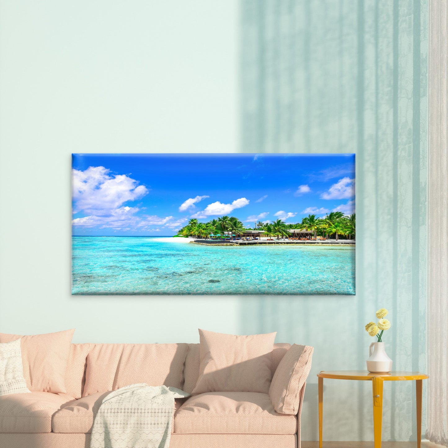 Tropical Island Beach Paradise Wall Art Canvas Office Home Room Framed 120x60cm